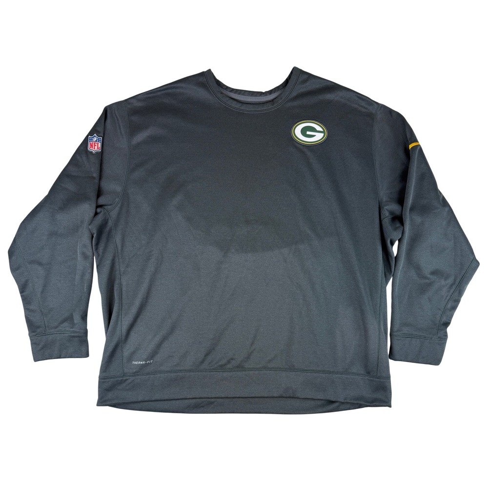 Nike Green Bay Packers Top Mens 4XL Gray Therma-FIT NFL Crew Neck 538647-060